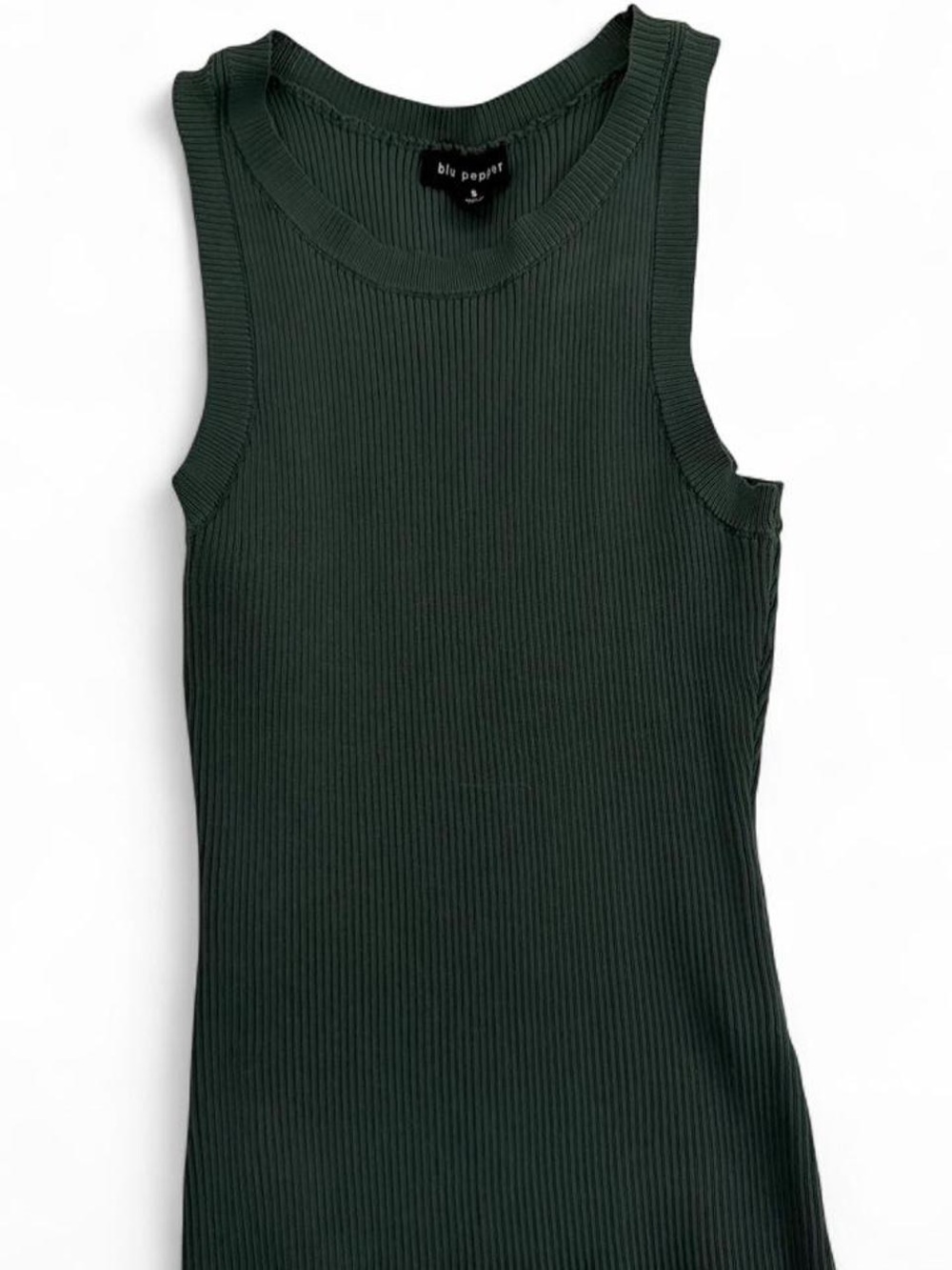 Blu Pepper Dark Green Ribbed Tank with Crew Neck